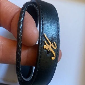 MENS LEATHER BRACELET BLACK & GOLD